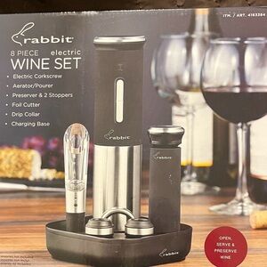 Rabbit Black and Silver 8-Piece Electric Wine Set